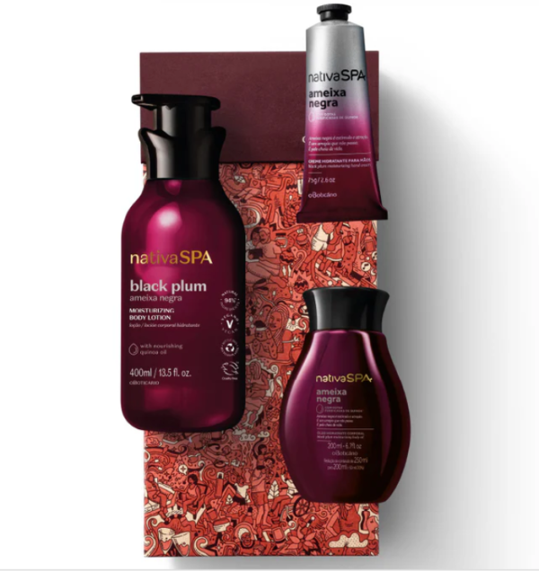 Coffret Presente, Loção Hidratante Nativa SPA Ameixa Negra, 400ml+Óleo Hidratante Corporal Nativa SPA Ameixa Negra, 200ml+Creme Hidrante Mãos Nativa SPA Ameixa Negra, 75g