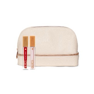 O Kit de Natal Aura Holiday Wish ,- Batom Líquido Unbreakable Red Aura By Helena Coelho- Gloss Boss Aura By Helena Coelho- Necessaire Off White Aura By Helena Coelho- Saco Médio Aura