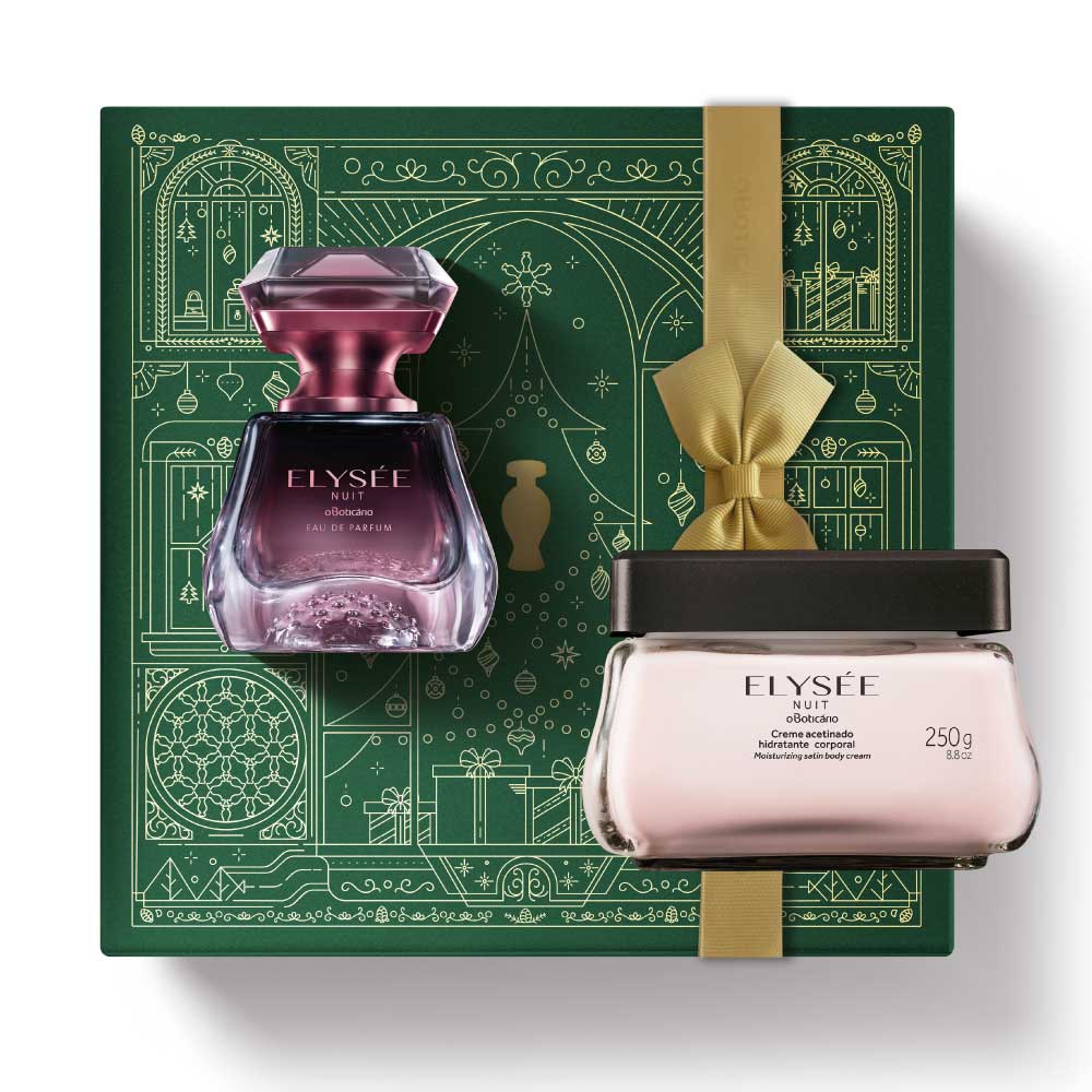 Kit de Natal Perfume Elysée Nuit, Elysée Nuit Eau de Parfum, 50ml+Creme Hidratante Acetinado Elysée Nuit, 250g