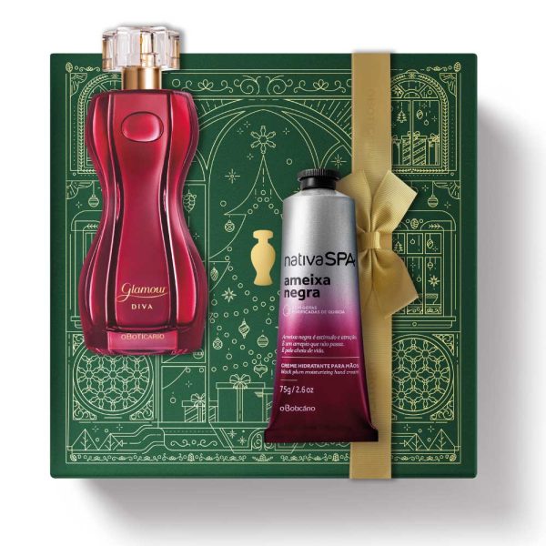 Kit de Natal Perfume Glamour Diva Eau de Toilette, 75ml + Creme de Mãos Nativa Spa Ameixa Negra, 75g