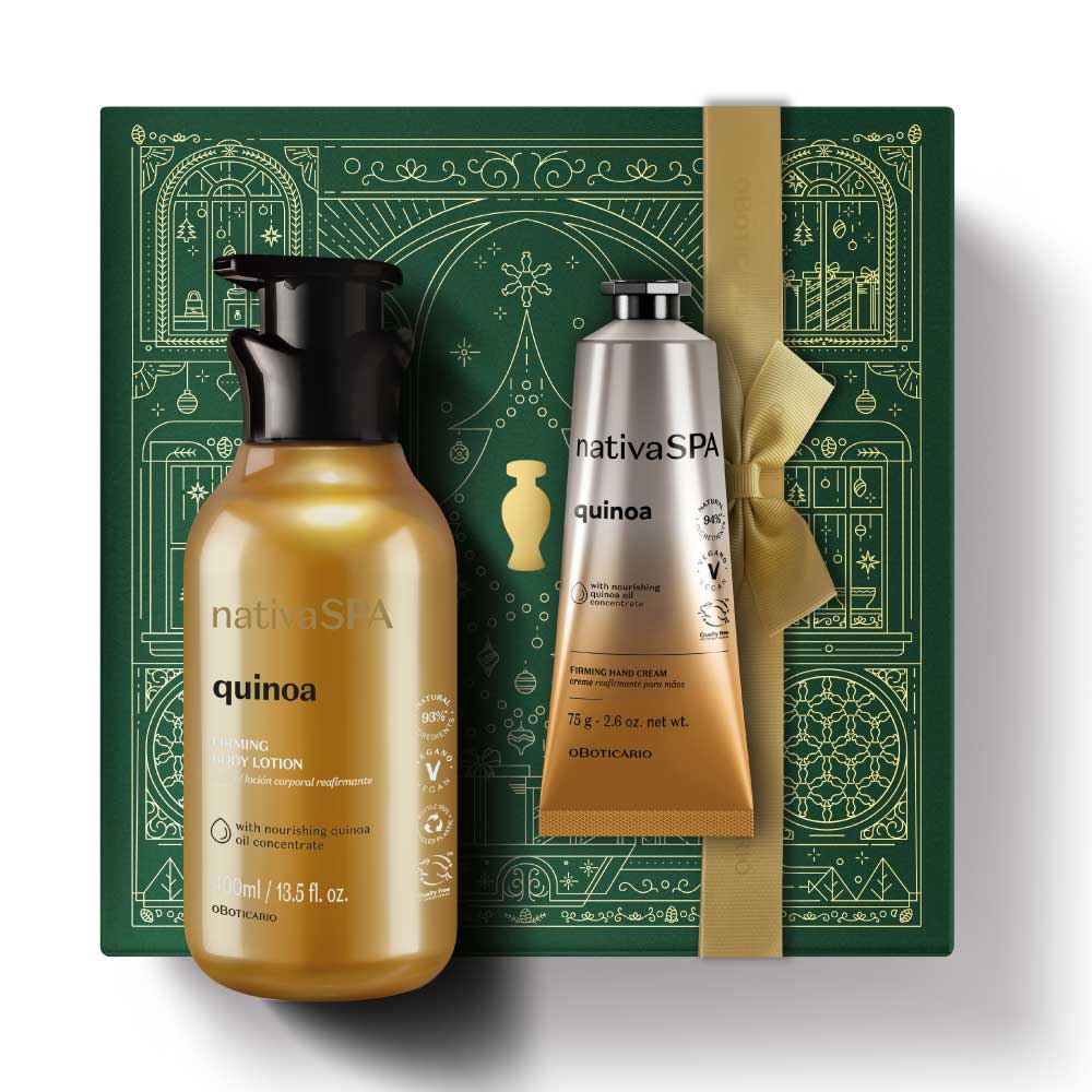 Kit de Natal Refirmante Nativa SPA Quinoa, Loção Refirmante Corporal Nativa SPA Quinoa, 400ml+Creme de Mãos Nativa SPA Quinoa, 75g