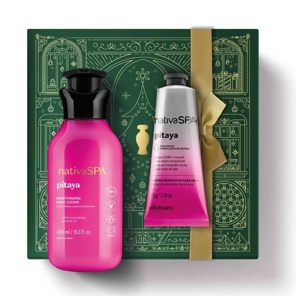 Kit de Natal Hidratação Nativa SPA Pitaya, Loção Hidratante Nativa SPA Pitaya, 400ml+Creme de Mãos Nativa SPA Pitaya, 75g