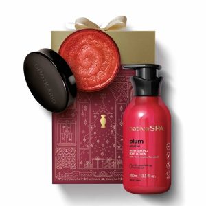 Coffret de Natal Nativa Spa Esfoliante Ameixa, Açúcar Esfoliante Nativa SPA Ameixa, 200g+Loção Corporal Hidratante Nativa Spa Ameixa, 400ml