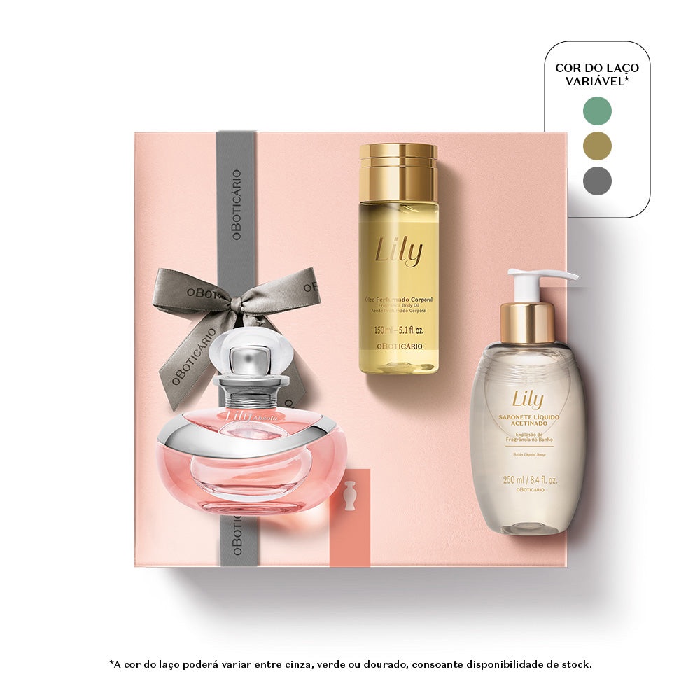 Kit Dia da Mãe Lily Absolu, Lily Absolu Eau de Parfum, 75ml+Sabonete Líquido Acetinado Lily, 250ml+Óleo Perfumado Corporal Lily