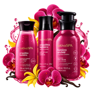 Kit Nativa SPA Orquídea Lumière, loção corporal 490ml + body splash 200ml + sabonete liquido 250ml