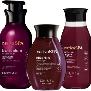 O Boticário Nativa SPA Ameixa Negra Set de Presente para o Cuidado da Pele com 3 Produtos | Creme Hidratante Corporal 400ml, Óleo Corporal Perfumado 200ml e Gel de Duche e Banho 200g