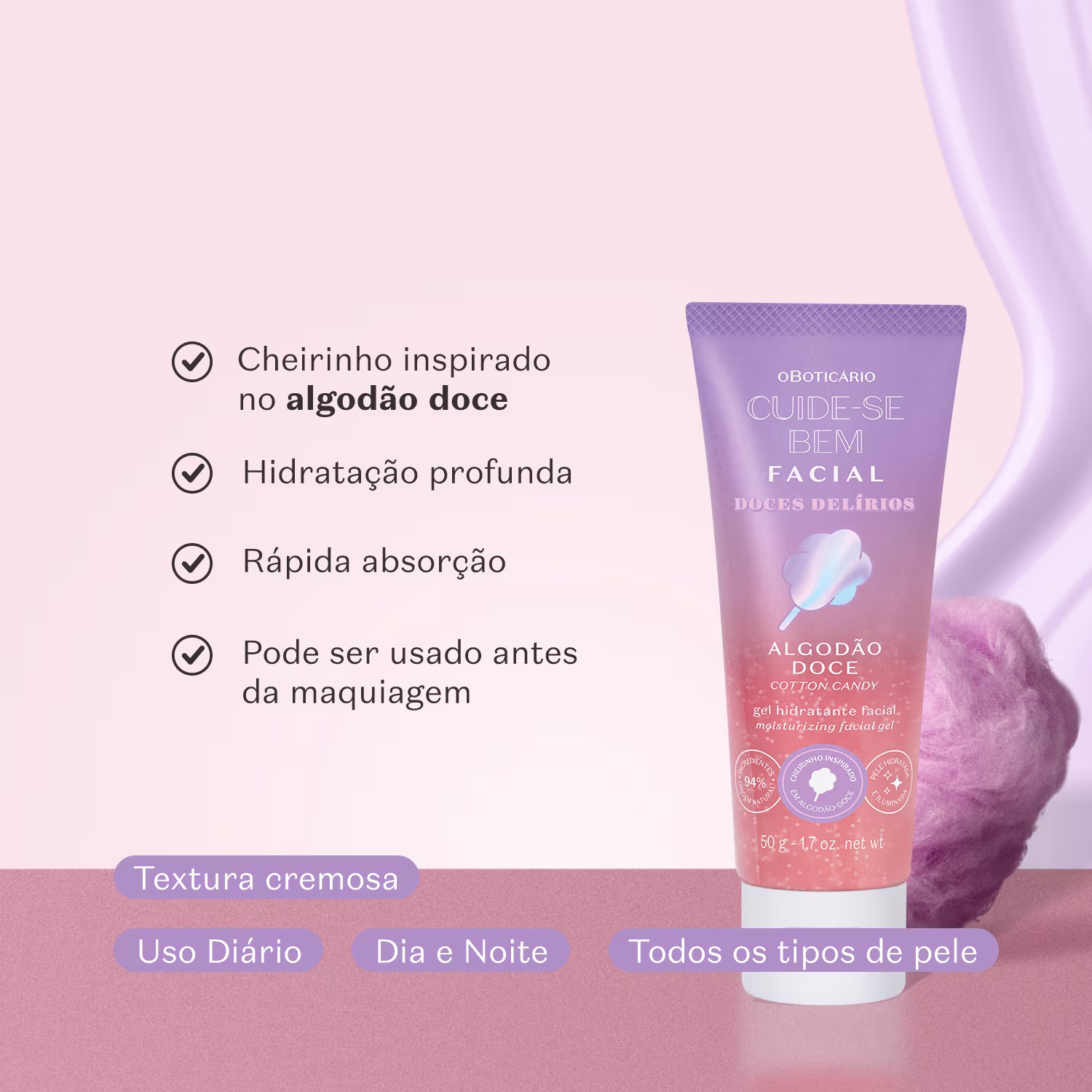 Gel Hidratante Facial Doces Delírios Algodão Doce 50g - Image 3