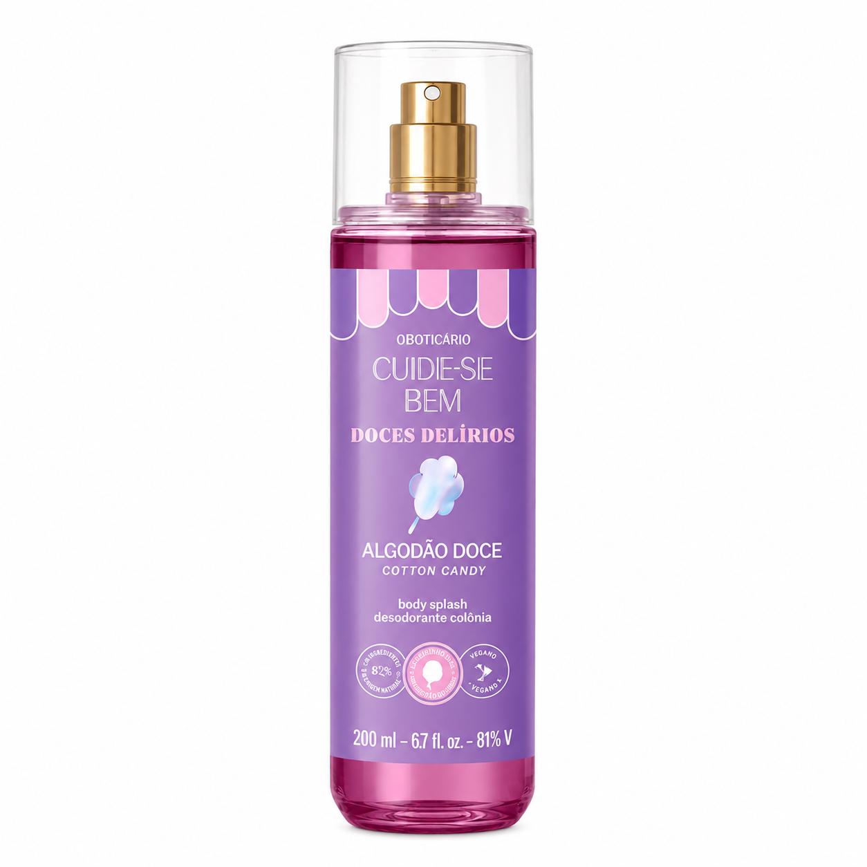 Cuide-se Bem Doces Delírios Algodão Doce, Body Splash 200 ml, O Boticário