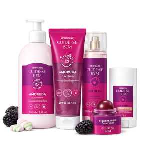 Combo O Boticário Cuide-se Bem Amoruda | Loção Hidratante 400ml + Body Splash 200ml + Sabonete Esfoliante Corporal 200ml + Bastão Antiatrito 35g + Hidratante Labial